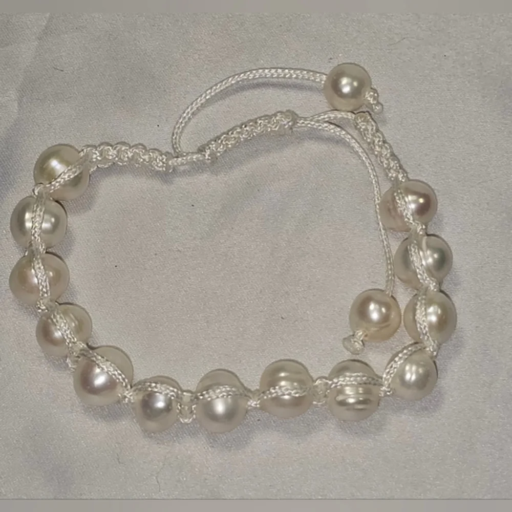Freshwater Pearl Bracelet Adjustable Macrame Cord‎ Boho Bridal Jewelry